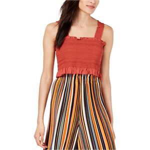 Project 28 Womens Smocked Crop Top Blouse, Orange, NWT